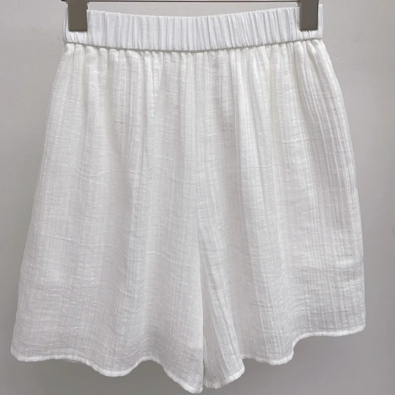 Conjunto de camisa e shorts brancos soltos de algodão e linho ultraleve de alta qualidade