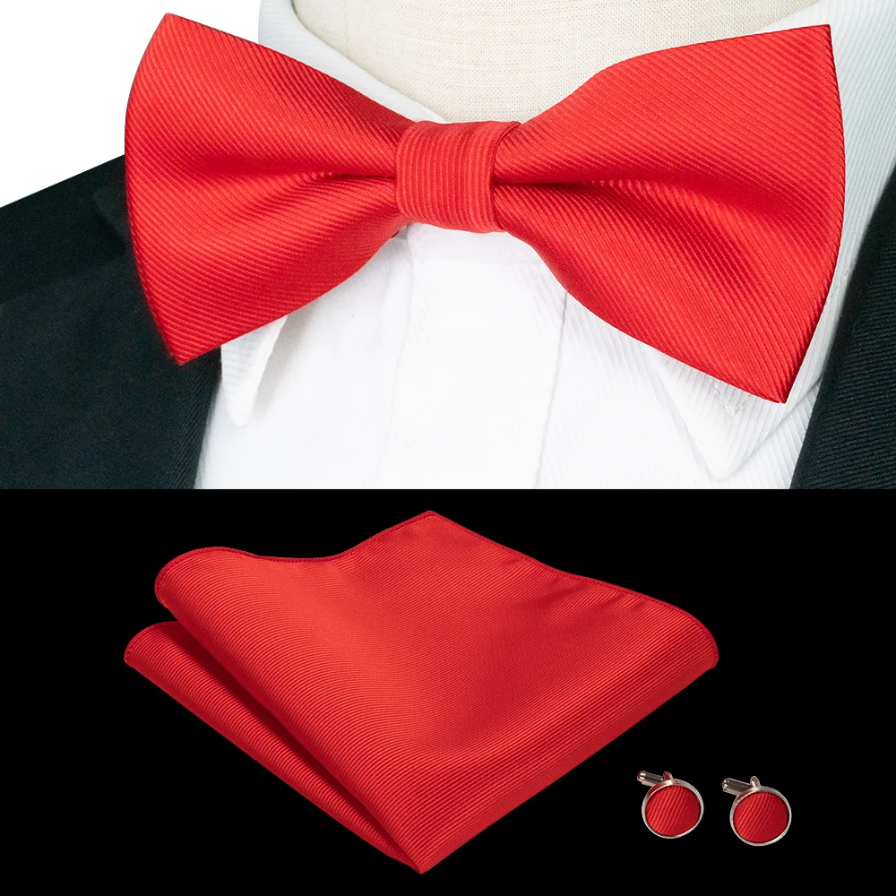 EASTEPIC Men's Bow Tie Sets Including Cufflinks and Handkerchieves Classic Black Twill Accessories for Men in Business Suits