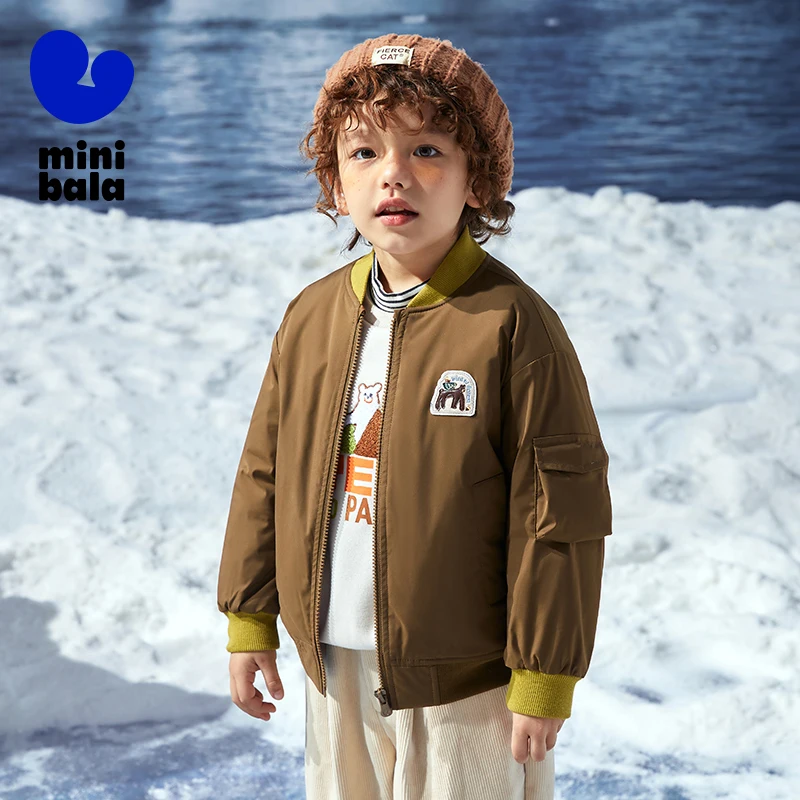 

Mini Balabala Cotton Padded Jacket Boys 2025 Winter Stylish Colorblock Baby Coat for Outdoor Cold Weather