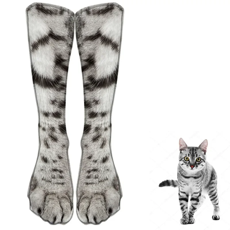 3D Simulation Animal Cat Foot Socks Unisex Funny Cotton Long Socks Fashion Leopard Tiger Harajuku Christmas Middle Tube Sock New