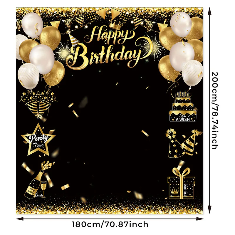 Black Gold Happy Birthday Backdrop Banner 30th 40th 50th 60th Birthday Photo Background Props