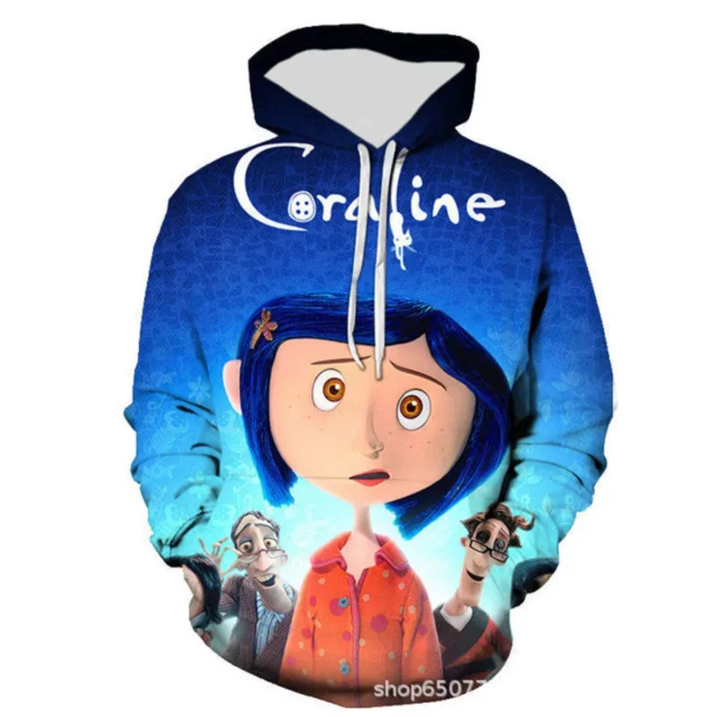 Cosplay Coraline Hoodie Costume for Kids 3D Print Hoodies Boys Girls Cartoon Anime Pullovers Toddler Kids Sweatshirts Tops Coat