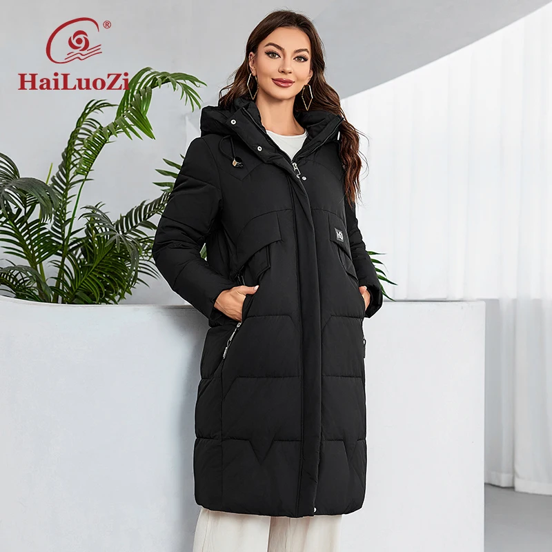 Imagem -03 - Hailuozi-cabolsa de Inverno Feminino Parkas Longas e Grossas Zíper Outwear Feminino Quente Bolsos Inclinados Design de Moda 2023 1117