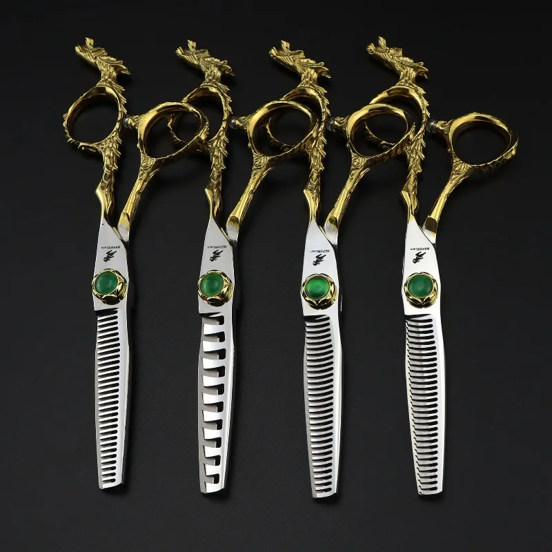 6.0-inch semi-golden tail dragon handle  hair scissors. Multiple tooth configurations available Cutting shears thinning shears