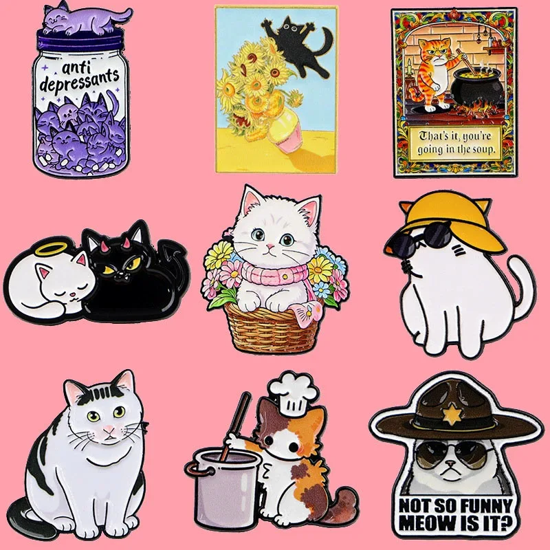 Flower Cat Enamel Pin Funny Cartoon Brooches For Women Lapel Pins Badge on Backpack Clothing Accessories Fashion Jewelry Gifts