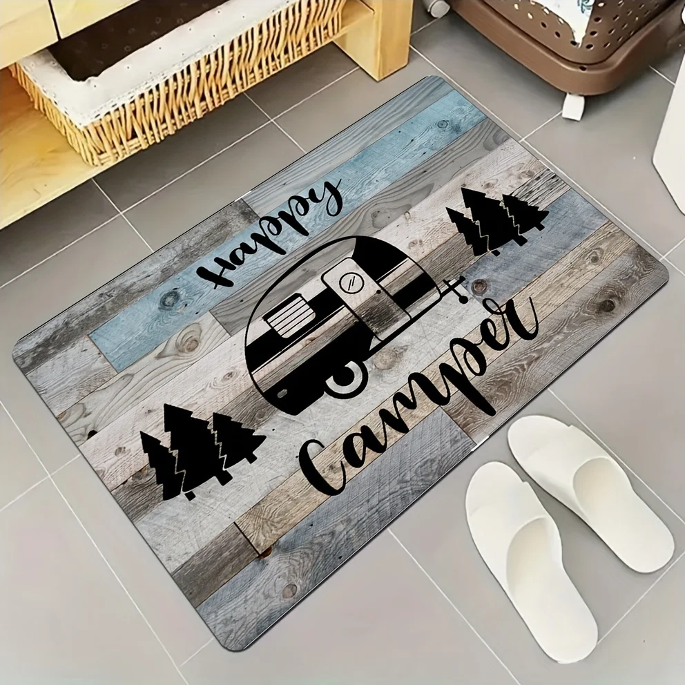 Vintage Style Wooden Printed Carpet L-shaped Kitchen Runner Rug RV Pattern Living Room Entrance Decoration Door Mat