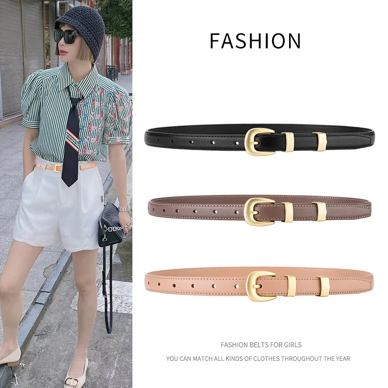 

2022 New Leather Girls Series Simple Korean Pin Buckle Belt Retro Scrub Genuine Leather Belt Thin Dress Jeans Luxury Ladies Belt