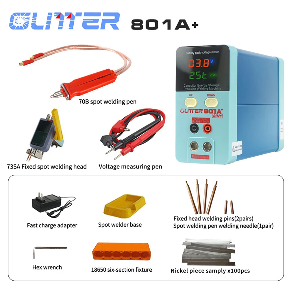 11.6KW Glitter 801A+ Spot Welder Household DIY 18650 Handheld Capacitor Energy Storage Spot Welder Mobile Phone Battery Repair