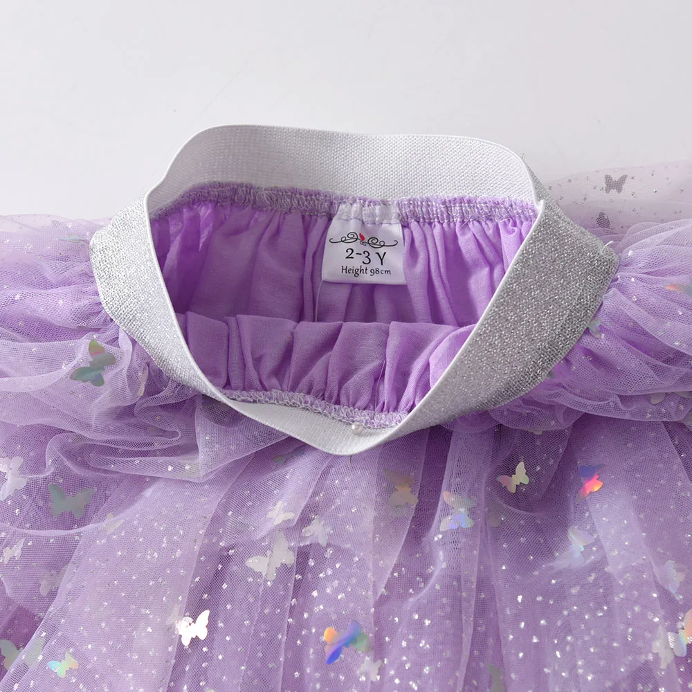 DXTON Children Princess Skirt Summer Tulle Layer Girls Skirt Butterfly Sequin Irregular Mesh Kids Party Costume Girls Mini Skirt