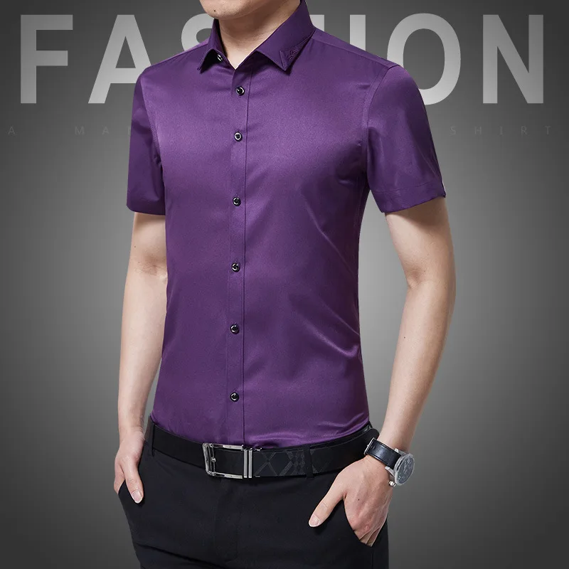 2024 Nowa męska koszula z krótkim rękawem Moda Business Casual Slim Shirt Man Solid Comfort Wszechstronne topy Nieprasujące koszule dla mężczyzn