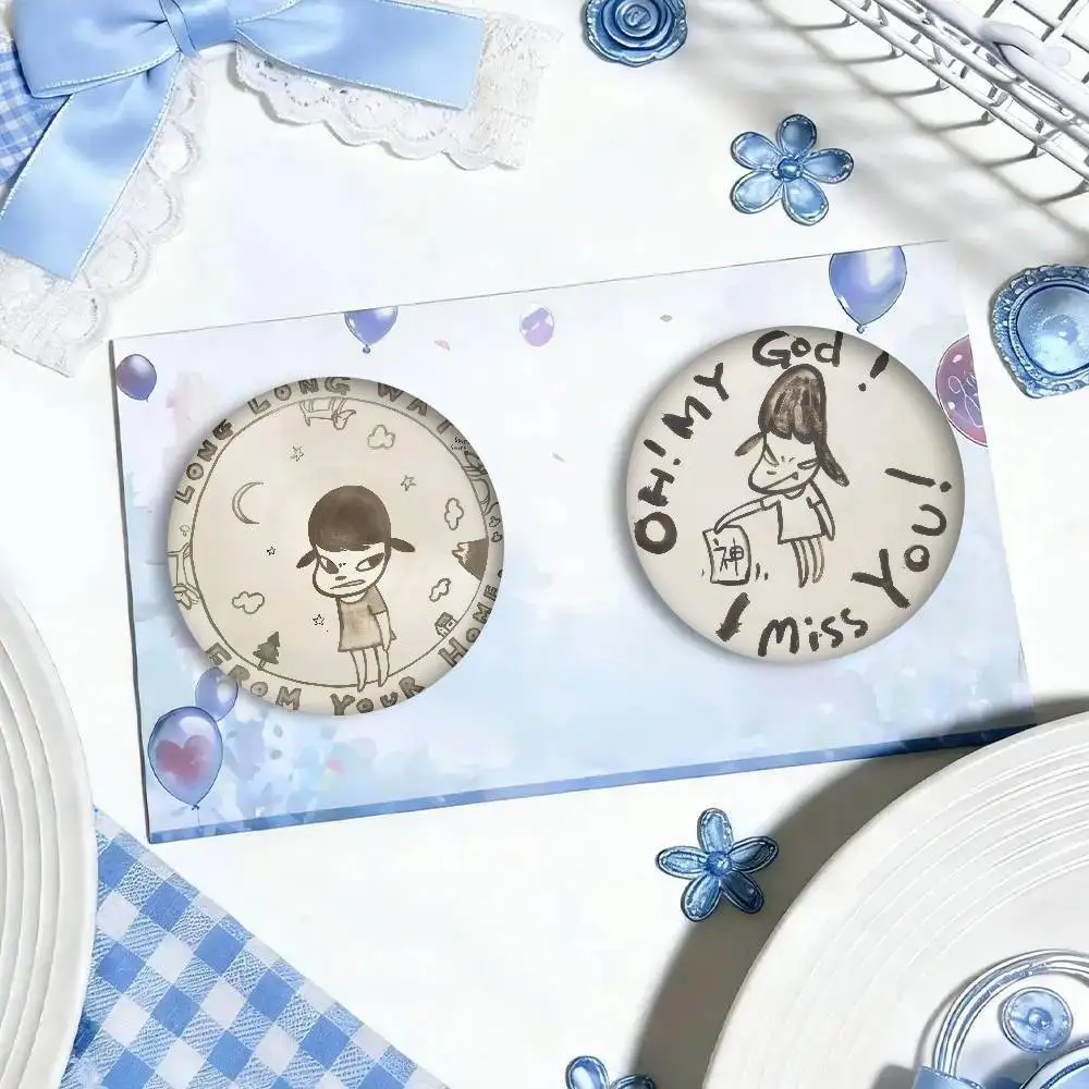 Cute Y-Yoshitomo logo Nara   New Brooches Soft Button Pin Funny Silly Gnarpy On A Skateboard Meme Badge Gamer Collection Gifts