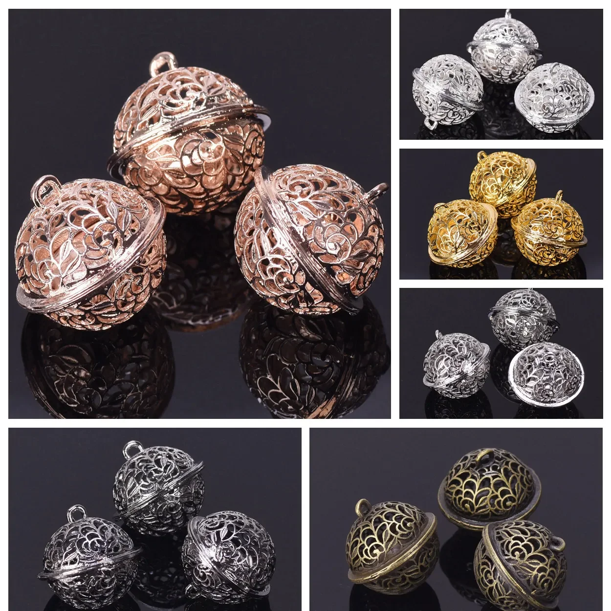 

5pcs 26x25mm Hollow Metal Charms Jingle Bell Pendants for Bracelet Necklace Jewelry Making DIY Crafts Findings