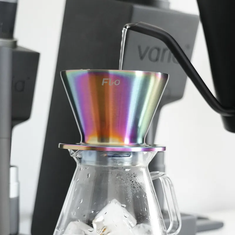 Varia Flo Pour Over Coffee Dripper Double Wall Heat Proof Stainless Steel Titanium Coated Filter For Home Office Coffee Brewing