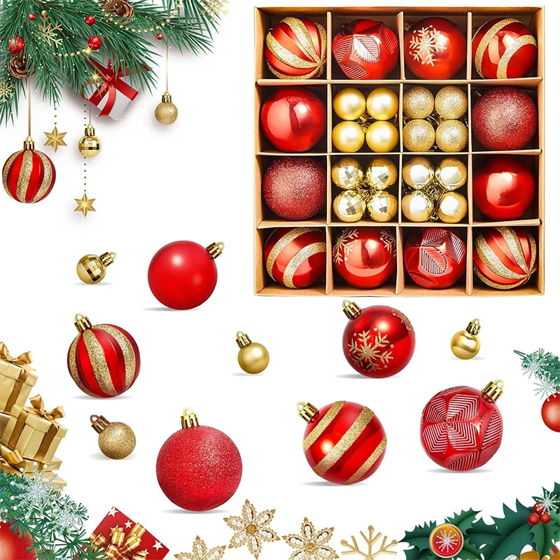 

Christmas Ball Ornaments 44Pcs shatterproof Christmas Hanging Decora Christmas Tree Decoration Home Party 2026 New Year Gifts
