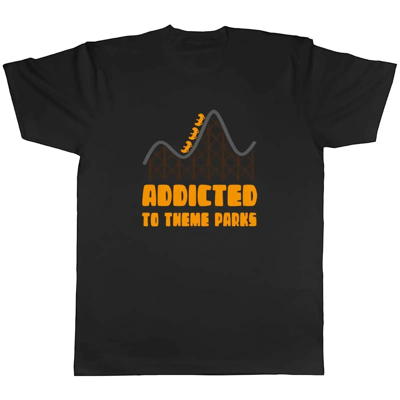 Roller Coaster Fun Men's T Shirt Addicted to Theme Parks Tea  vintage Washed Unisex Slightly fashion Breathable Versatile homme