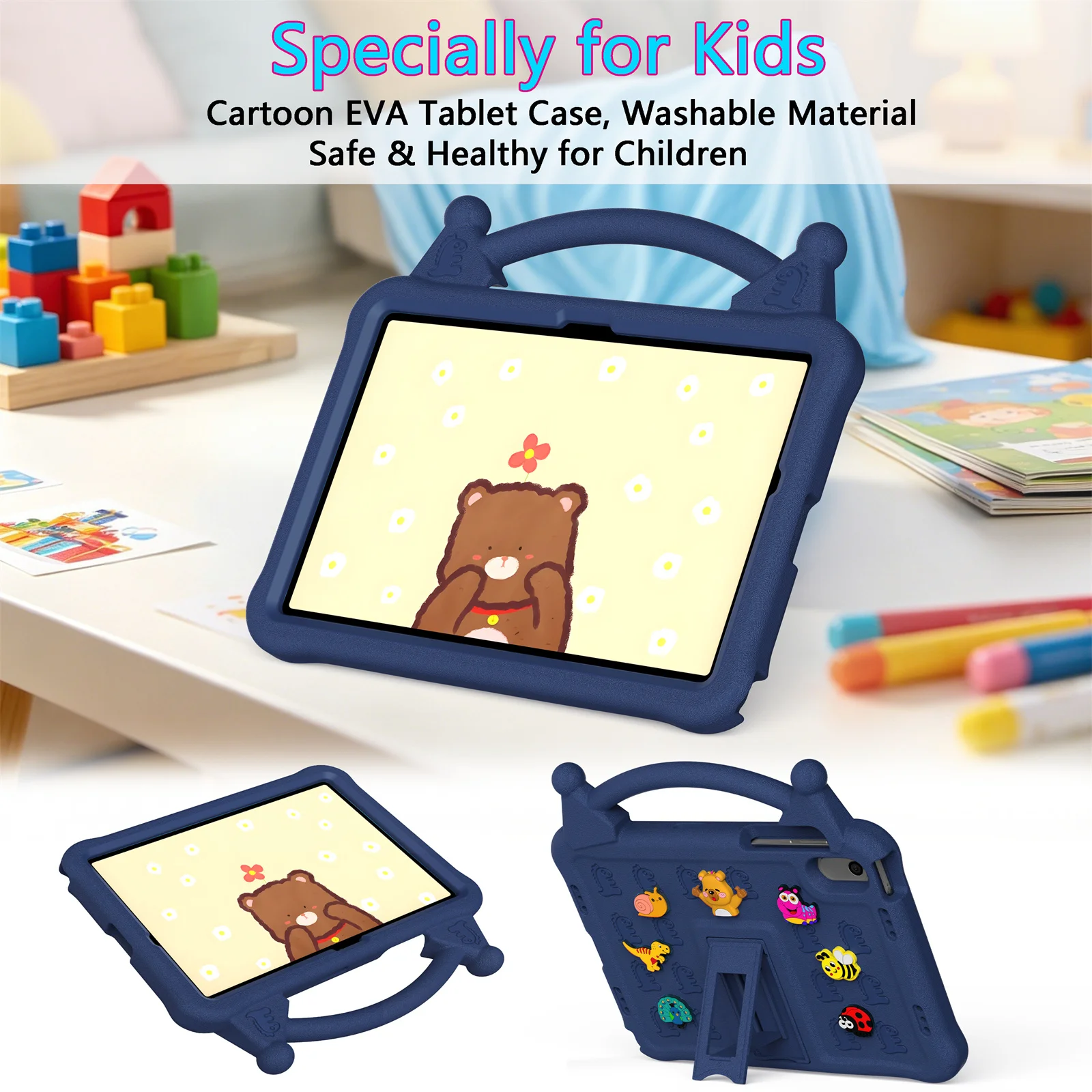 Cartoon EVA Tablet Case for Samsung Galaxy Tab A11+ / Tab A9+ / Honor Pad X9 / Pad X8a / Pad X8b , Kickstand Kid-Friendly Shockp