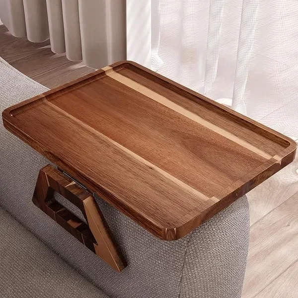 

Acacia Wood Folding Arm Tray for Sofa - Clip-On Desk for Drinks, Snacks, Phone & Remote