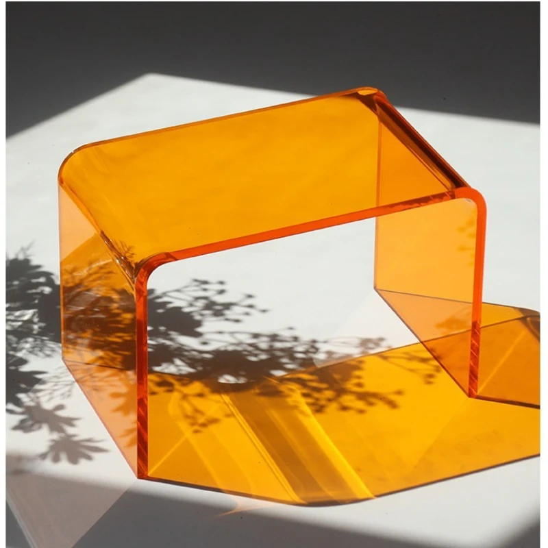 

Acrylic transparent shoe changing stool minimalist small furniture bench Internet celebrity U-shaped geometric low stool crystal
