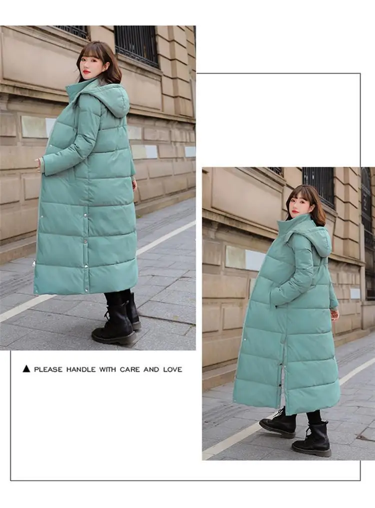 New Female Down Cotton Coat Loose Hooded Parka Overcoat Long Winter Jacket Women Clothes Warm Padded Jackets Oversized Outerwear