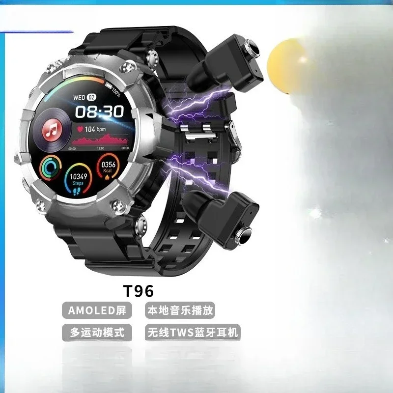 Popular T96 health monitoring, blood oxygen NFC voice assistant MP3 music recording storage TWS headset, smart watch