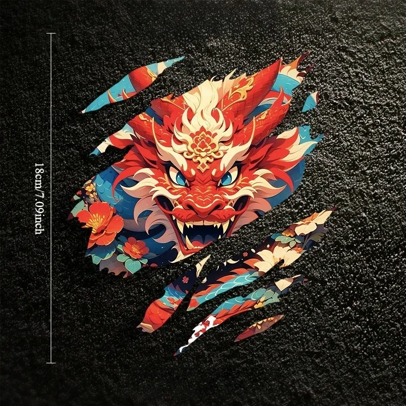 Chinese Style Torn Effect Dragon Totem Vinyl Decal Sticker Scratch Cover for Auto Motorcycle E-scooter Decor