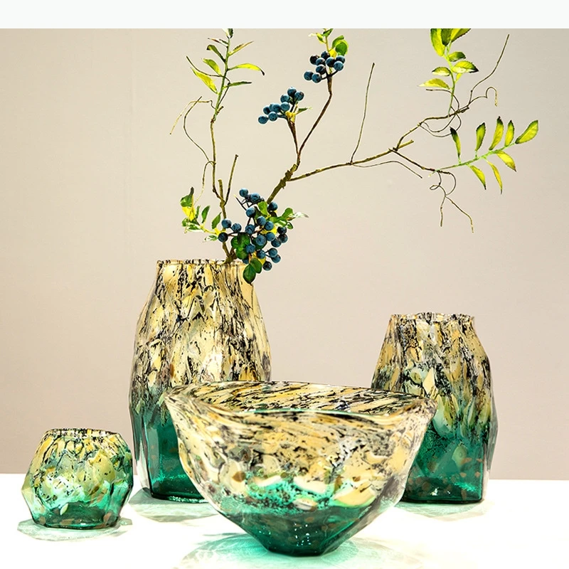 Glass Vase Irregular Gradients Speckled Black Glass Bottle Fruit Desktop Organization Organization Terrarium Vases Pots