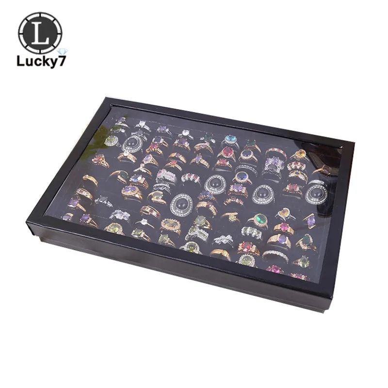 Wholesale 12 -100Slot Velvet Sponge Ring Display Box Cardboard Jewelry Storage Case Holder Showcase Ring Cufflink Jewelry Tray