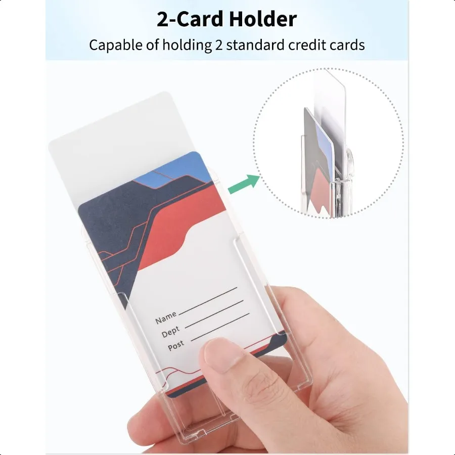 2 Pack Vertical 2Card Badge Holder with Thumb Slot Hard Transparent PC Case Protector for Office School IDs Credit Cards Driver
