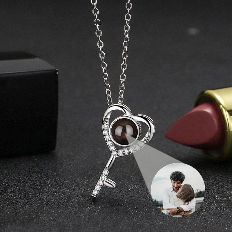 مفتاح القلب قلادة مخصصة صور قلادة للنساء الإسقاط صور قلادة 925 الفضة سلسلة زوجة هدية عيد ميلاد مجوهرات