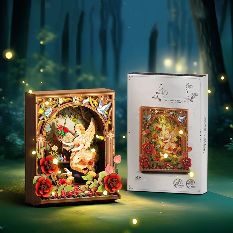 Fairy Piano House Wooden Building Blocks Model Creative Desktop 3D Decor Light Up Bookend MOC Assembly Bricks Holiday Gift