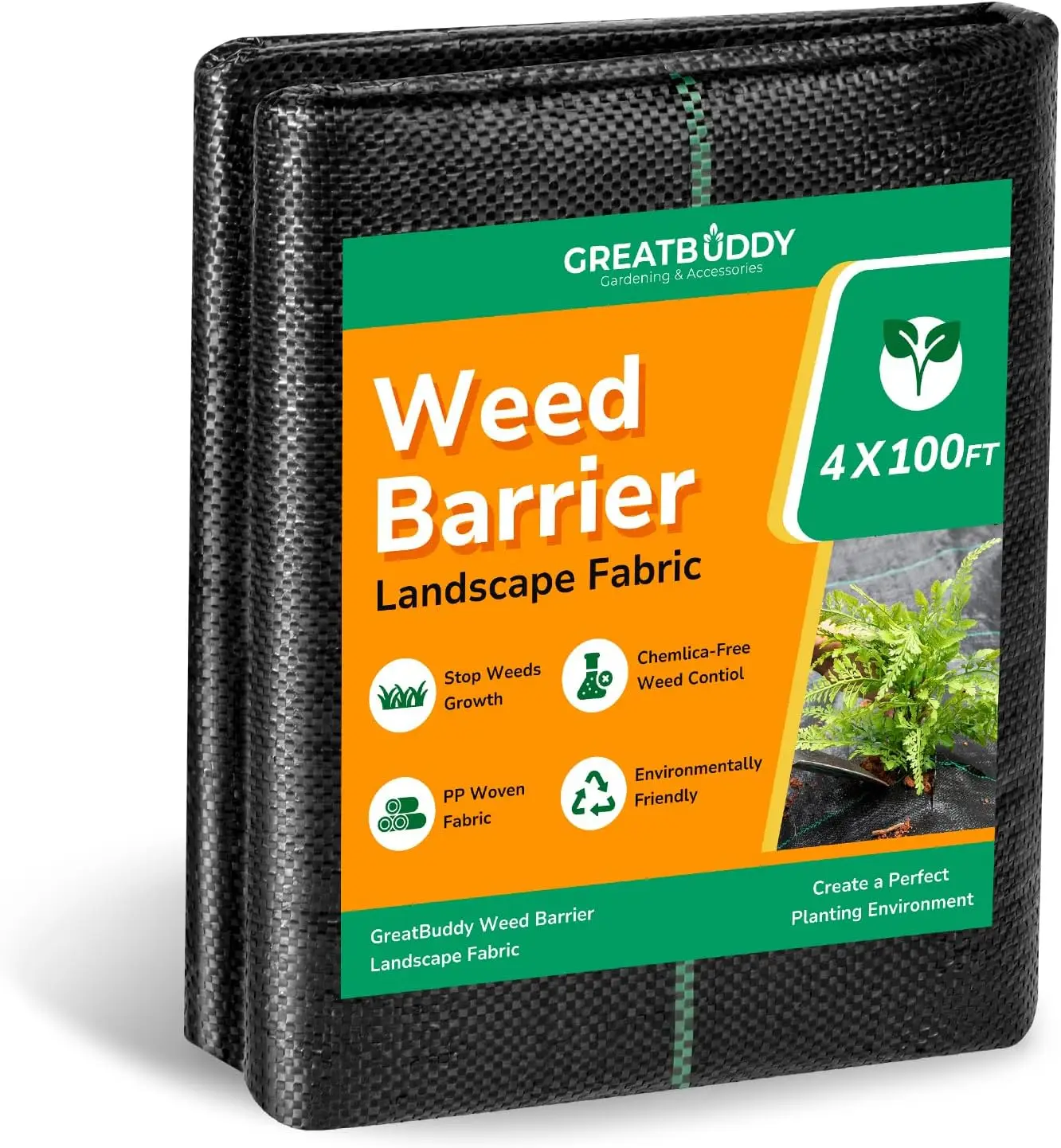 

4FT × 100FT Weed Barrier Landscape Heavy Duty, 3.2oz High Density Weed Cloth for Greenhouse, Garden, Yard, Pathway,