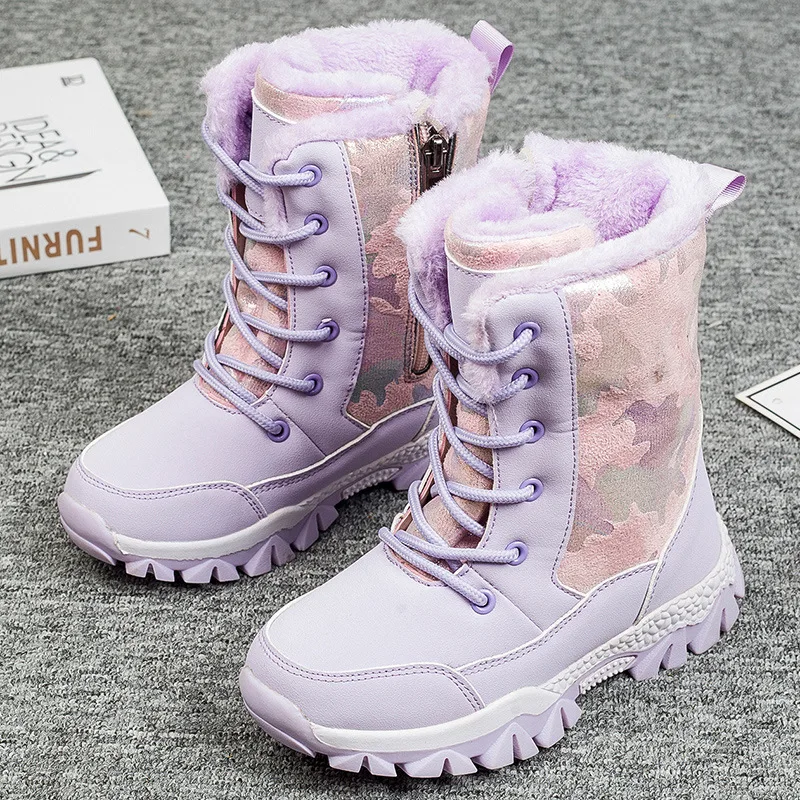 Botas infantis de lantejoulas para neve, bota de veludo infantil, sapatos de bebê, quente, algodão, inverno, crianças pequenas