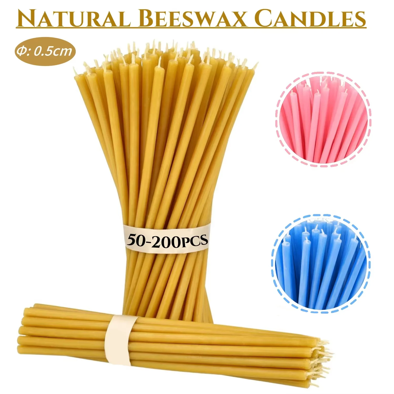 50/100Pcs Natural Beeswax Candle Decorative Hanukkah Candles Pure Beeswax Birthday Candle for Church Prayer Cake Christmas Party