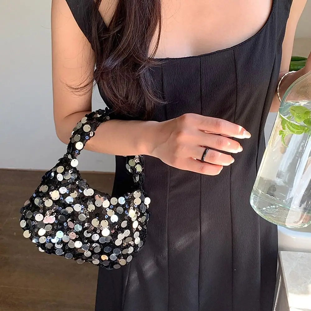 Simple Cloth Sequin Bag Purse Mobile Phone Bag Blingbling Handbag Underarm Bag Silver Students