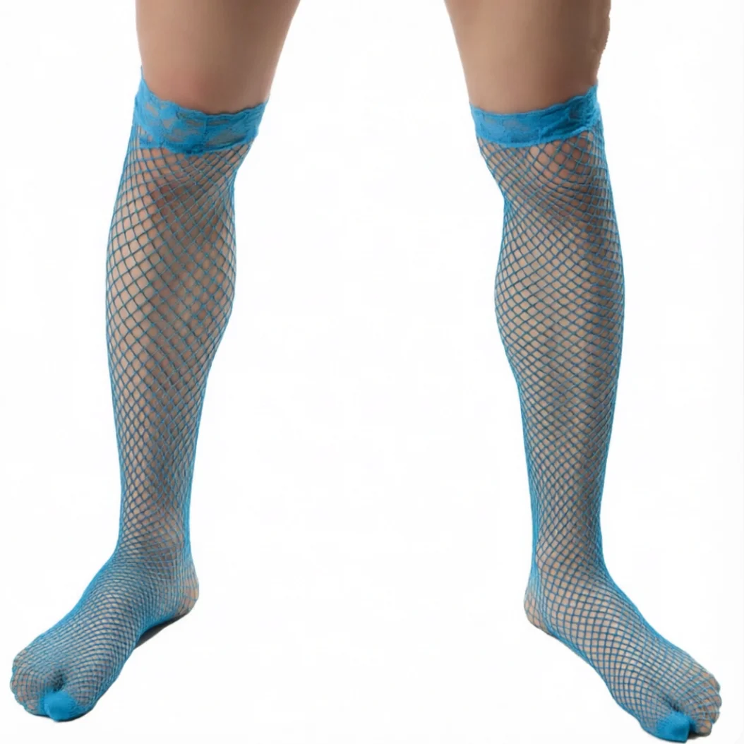 

Sky Blue Men's Socks Mesh Sexy Stockings Male Knee High Socks Guy Friend Erotic Lace Hosiery Male Underwear Calcetines Hombres