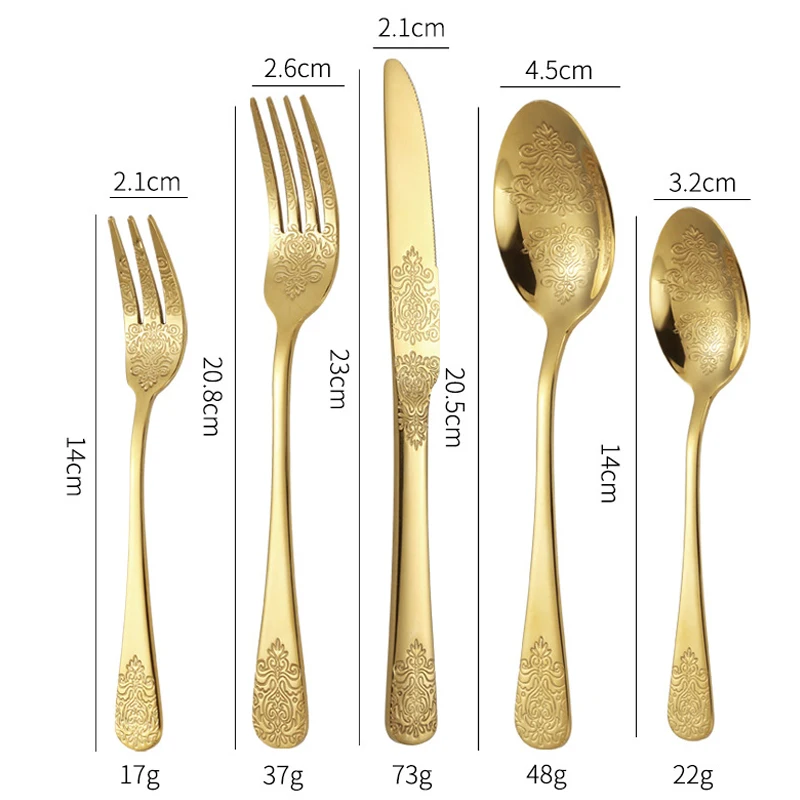 5PCS stainless steel knife, fork, spoon set with patterned totem tableware, Western style steak knife and fork
