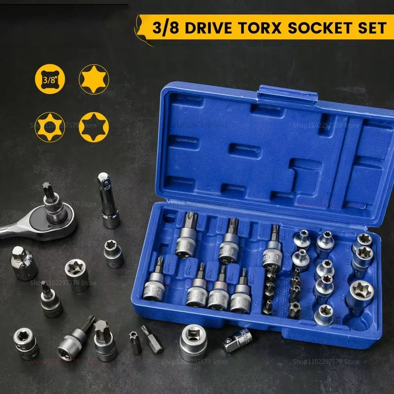 34pcs Female External Star Socket Set Storage Case -socket Tool Kit for Mechanics Enthusiasts and Automotive Repairs Convenient