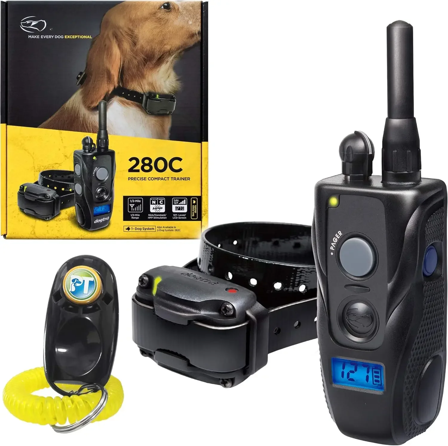 Dogtra 280C Remote Training E-Collar - 1/2 Mile Range - 127 Static Stimulation Levels, Vibration, LCD Screen, Rechargeable