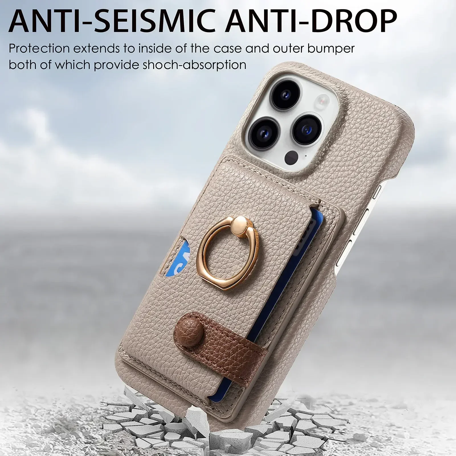 Leather Ring Support Phone Case for IPhone 17 Air 16E 16 15 14 13 12 11 Pro Max XS Plus Wallet with Card Holder Shockproof Cover