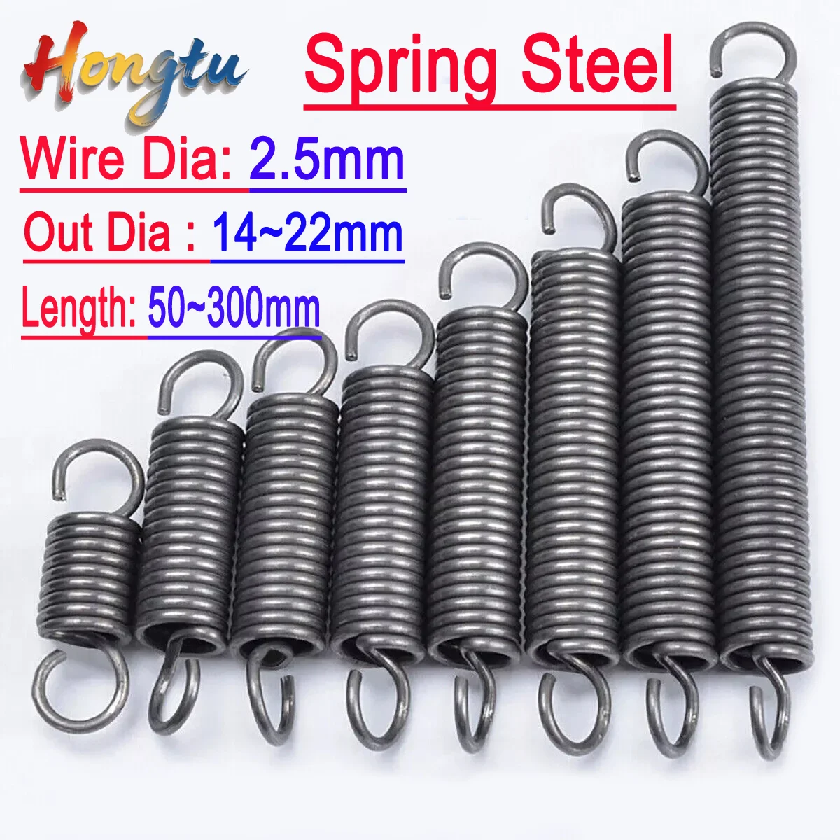 

Hongtu 1Pcs Expansion Extension Tension Spring – Open Hook, Wire Dia 2.5mm, Outer Dia 14mm-22mm, Length 50mm-300mm