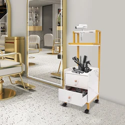 Salon Trolley with Wheels Rolling Barber Cart with Drawers Marbled Board for Beauty Salon Metal Frame Tool Holders