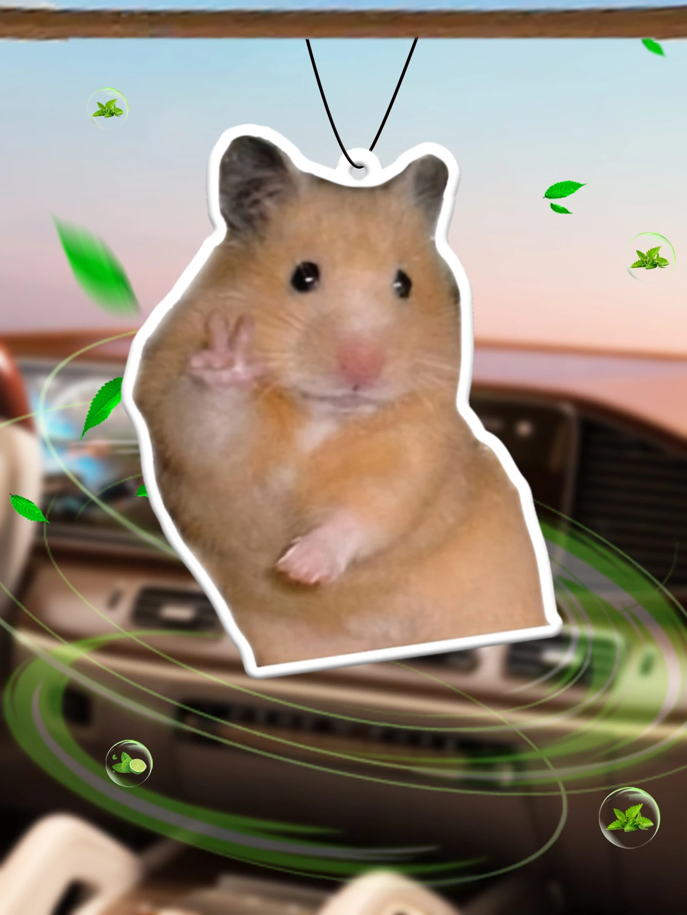 Magnet Hamster Meme Magnet Hamster Meme with Peace Sign Car Air Freshener Perfume Pendant Long-Lasting Fragrance Home Wardrobe Natural Aromatherapy