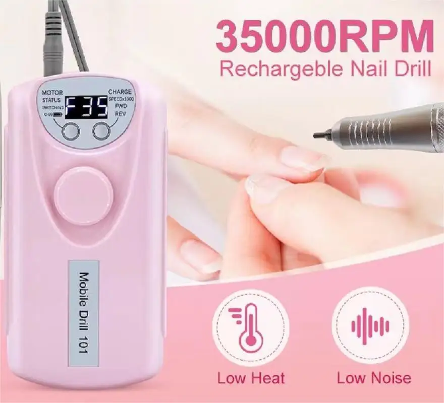 Electric Nail Drill Machine,Portable Electric Nail Drill 35000 RPM Professional Rechargeable Nail File Machine,Remove Gel Polish
