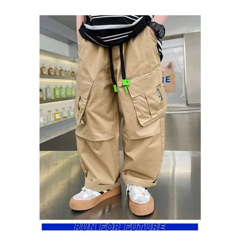 4-14 Jahre Jungen Casual Latzhose UNITIM Herbst Kinder Jungen Cargo-Hose Lose Elastische Taille Junior Jungen Hose mit Schriftzug Kinder Jungen Hose – Detail 12