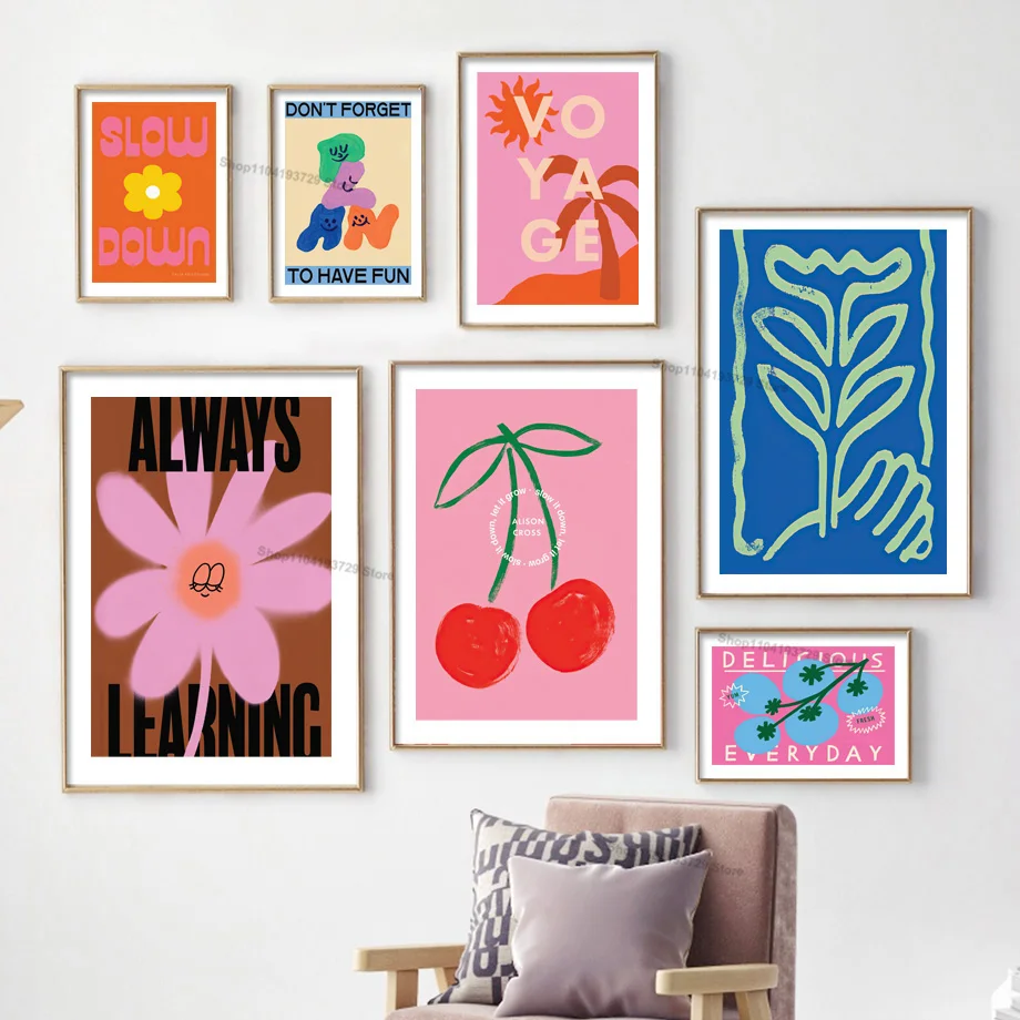 Minimalist Cherry Flowers Leaves Abstract Wall Art Canvas Painting Posters and Prints for Modern Living Room Bedroom Home Decor