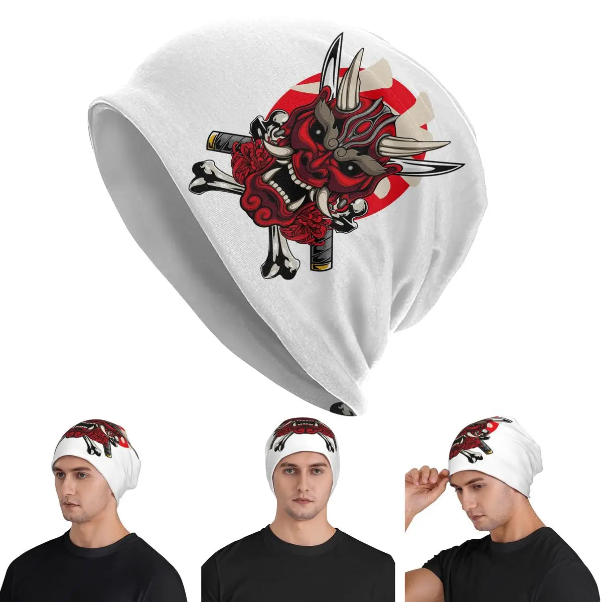 

Японский демон, дьявол, ниндзя, унисекс, шапки для взрослых, вязаная шапка с капюшоном, теплая модная осенне-зимняя уличная шапка Skullies