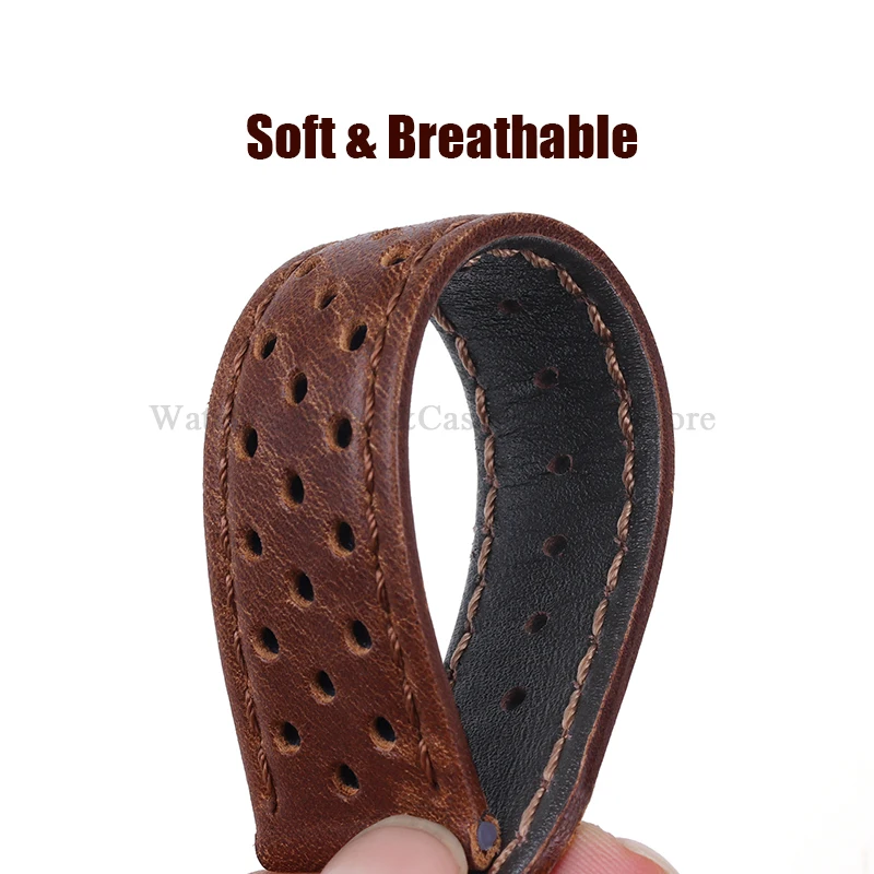 Genuine Cowhide Leather Strap 18mm 20mm 22mm Soft Breathable Handcrafted Belt for Amazfit GTS 3/2/2e Ventilated Design Bracelet