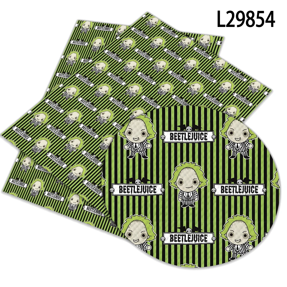 

Horror Movie Print Pattern Faux Leather Vinyl Synthetic Leather Cross Grain for DIY Hair Bow Jewelry Earring Craft Making