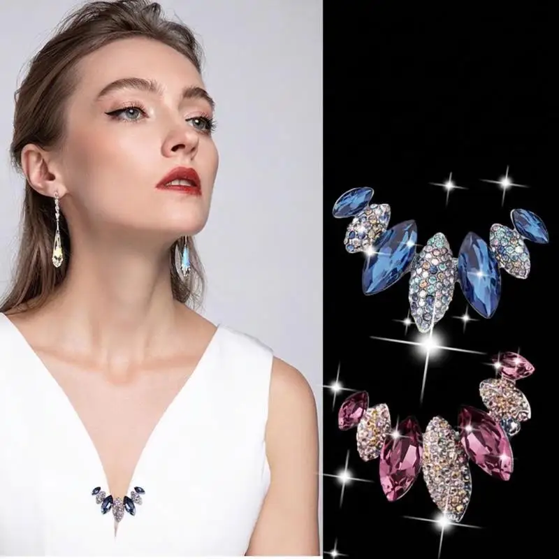 Shiny Rhinestone Zircon Leaf Brooch for Women Geometric Lapel Pin Office Work Clothing Decoration Gift