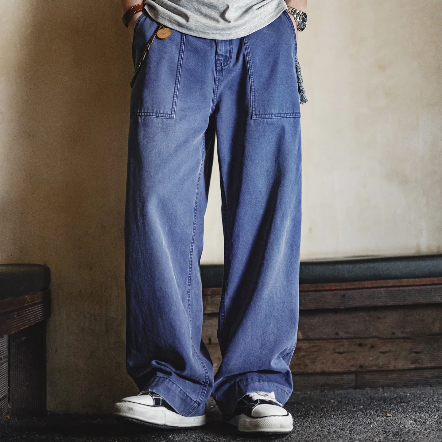 

Мужские винтажные джинсы Maden из хлопка с эффектом потертости, синие рабочие брюки из канваса на молнии, свободного кроя, повседневные брюки для весны и осени